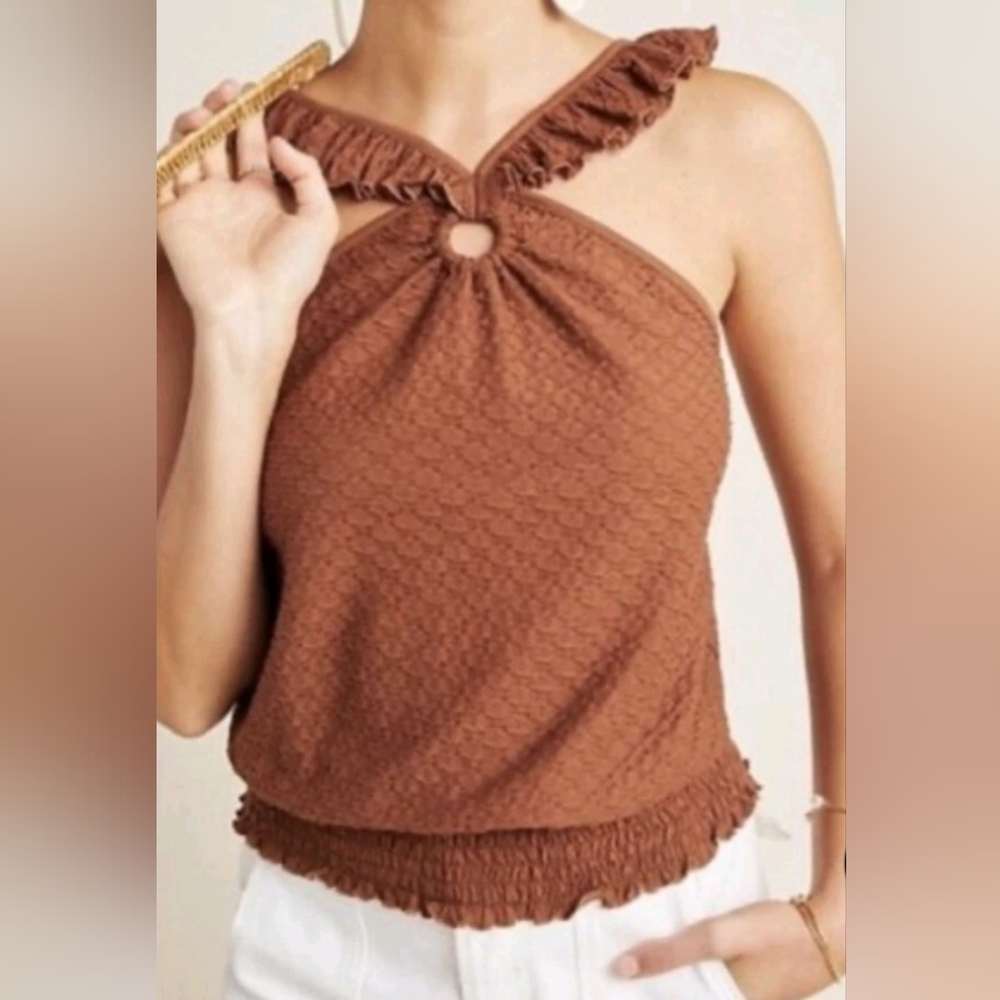 Anthropologie Brown Ruffled Halter Top
